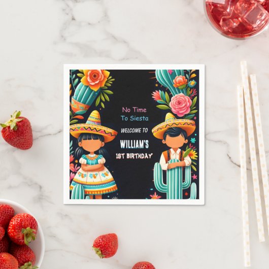 おもしろいサボテンかわいいウノタコ最初のフィエスタ1st誕生日 スタンダードカクテルナプキン (インサイチュ)