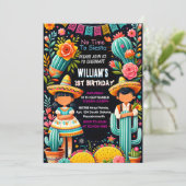 おもしろいサボテンかわいいウノタコ最初のフィエスタ1st誕生日 招待状 (スタンド正面)