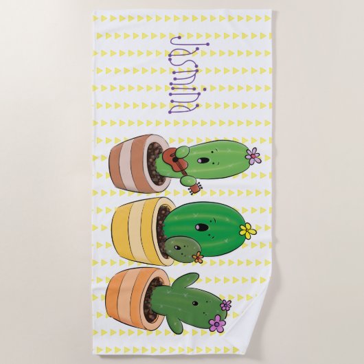 おもしろいサボテン三尾の歌の漫画イラストレーション ビーチタオル (正面)