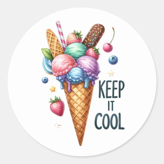おもしろいサマーアイスクリームシール ラウンドシール (正面)
