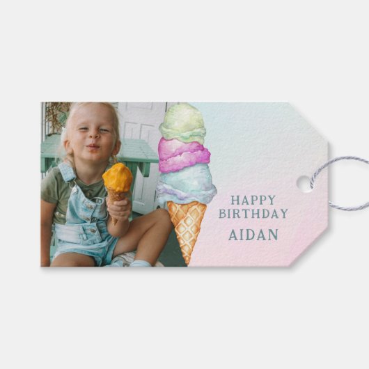 おもしろいサマーアイスクリームフォトバースデーパーティー ギフトタグ (正面(横))