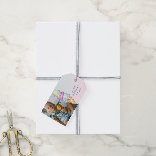 おもしろいサマーアイスクリームフォトバースデーパーティー ギフトタグ (より糸付き)