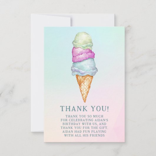 おもしろいサマーアイスクリームフォトバースデーパーティー サンキューカード (正面)
