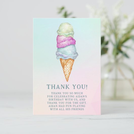 おもしろいサマーアイスクリームフォトバースデーパーティー サンキューカード (スタンド正面)