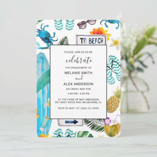 おもしろいサマーアウトドアBBQ婚約パーティ 招待状 (スタンド正面)