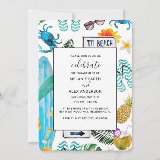 おもしろいサマーアウトドアBBQ婚約パーティ 招待状 (正面)