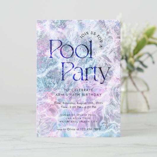 おもしろいサマーウォータープールパーティー誕生日 招待状 (スタンド正面)