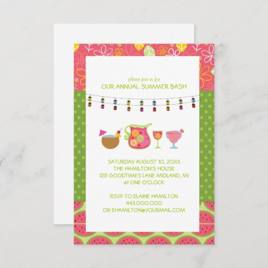 おもしろいサマーカクテルパーティの招待状 招待状 (正面/裏面)