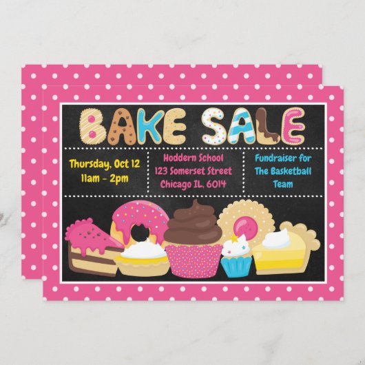 おもしろいサマースクールのベイクセール 招待状 (正面/裏面)