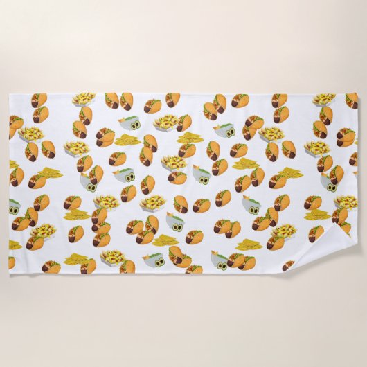 おもしろいサマータコプリントパターンメキシコ料理 ビーチタオル (正面)