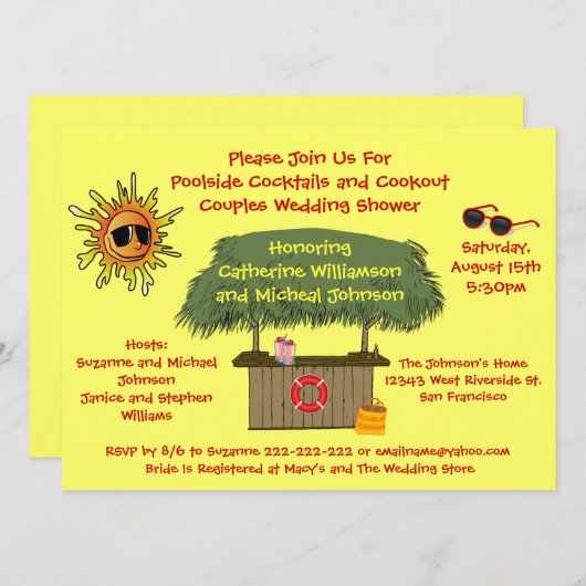 おもしろいサマーティキハットクックアウトカップルズブライダルシャワー 招待状 (正面/裏面)