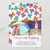 おもしろいサマーデイジーポップ・アートのシックガールの誕生日写真 招待状 (正面/裏面)