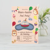 おもしろいサマーハムスター誕生日プールパーティの招待状 招待状 (スタンド正面)