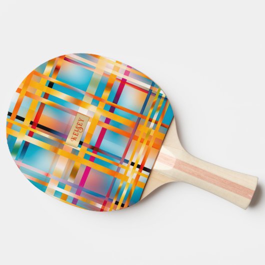 おもしろいサマーパーソナライズされたカラフルブルーピンク&金ゴールド 卓球ラケット (横)