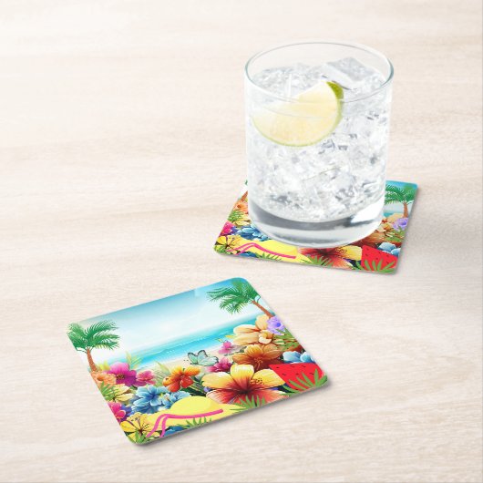 おもしろいサマービーチシーン2 スクエアペーパーコースター (インサイチュ)