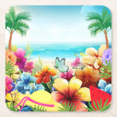 おもしろいサマービーチシーン2 スクエアペーパーコースター (正面)