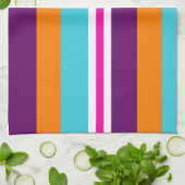 おもしろいサマーピンクティール(緑がかった色)オレンジパープルパターストライプのン キッチンタオル (折り畳み)