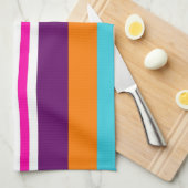 おもしろいサマーピンクティール(緑がかった色)オレンジパープルパターストライプのン キッチンタオル (四つ折り)