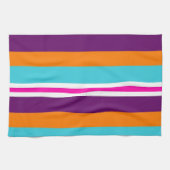 おもしろいサマーピンクティール（緑がかった色）オレンジパープルパターストライプのン キッチンタオル (横)