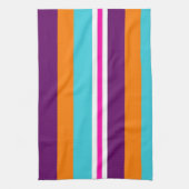 おもしろいサマーピンクティール(緑がかった色)オレンジパープルパターストライプのン キッチンタオル (縦)