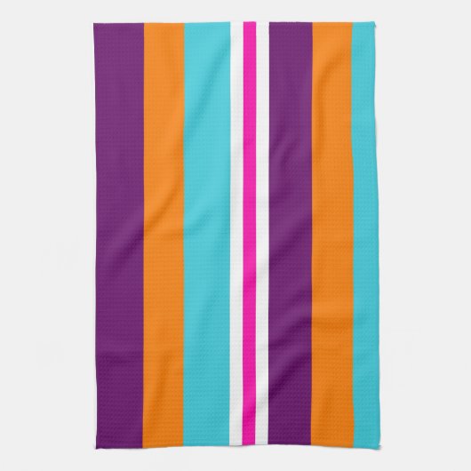 おもしろいサマーピンクティール（緑がかった色）オレンジパープルパターストライプのン キッチンタオル (縦)