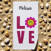 おもしろいサマーフローラボホラブヒマワリピンク ビーチタオル