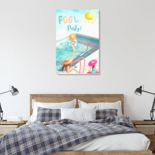 おもしろいサマープールパーティーウォーターカラースウィート16 キャンバスプリント (インサイチュ (寝室))
