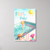 おもしろいサマープールパーティーウォーターカラースウィート16 キャンバスプリント (正面)