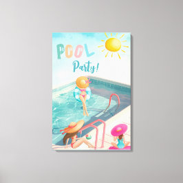 おもしろいサマープールパーティーウォーターカラースウィート16 キャンバスプリント
