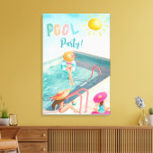 おもしろいサマープールパーティーウォーターカラースウィート16 キャンバスプリント (インサイチュ (リビング))