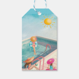 おもしろいサマープールパーティーウォーターカラースウィート16 ギフトタグ