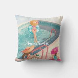 おもしろいサマープールパーティーウォーターカラースウィート16 クッション