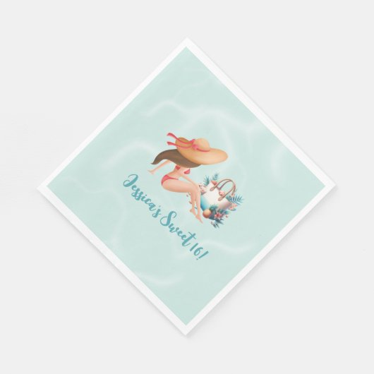 おもしろいサマープールパーティーウォーターカラースウィート16 スタンダードランチョンナプキン (角)