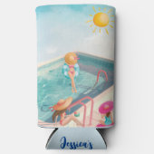 おもしろいサマープールパーティーウォーターカラースウィート16 スリム缶クーラー (正面)