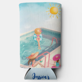 おもしろいサマープールパーティーウォーターカラースウィート16 スリム缶クーラー