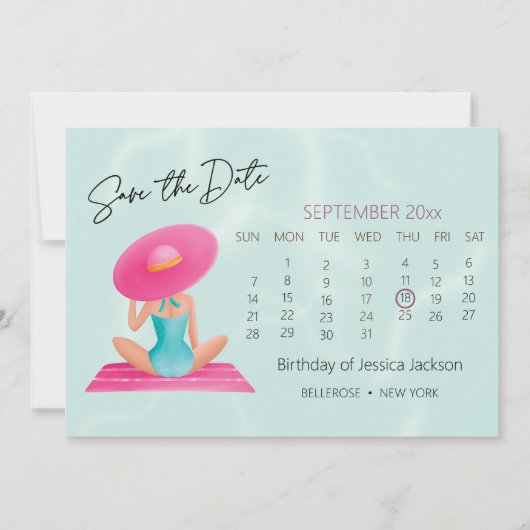 おもしろいサマープールパーティーウォーターカラースウィート16 セーブザデート (正面)