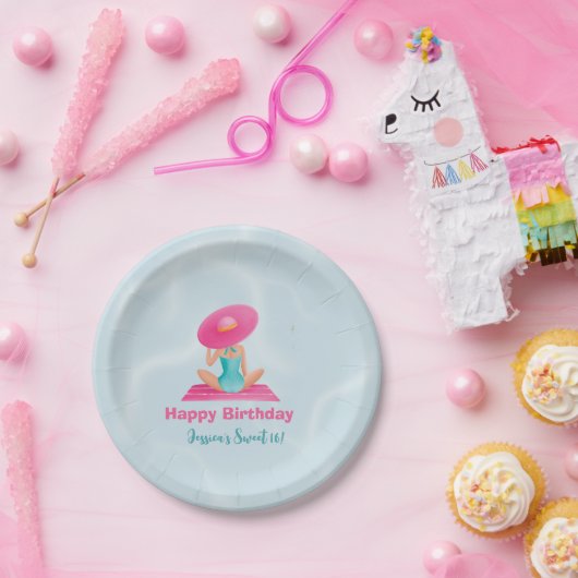 おもしろいサマープールパーティーウォーターカラースウィート16 ペーパープレート (パーティー)