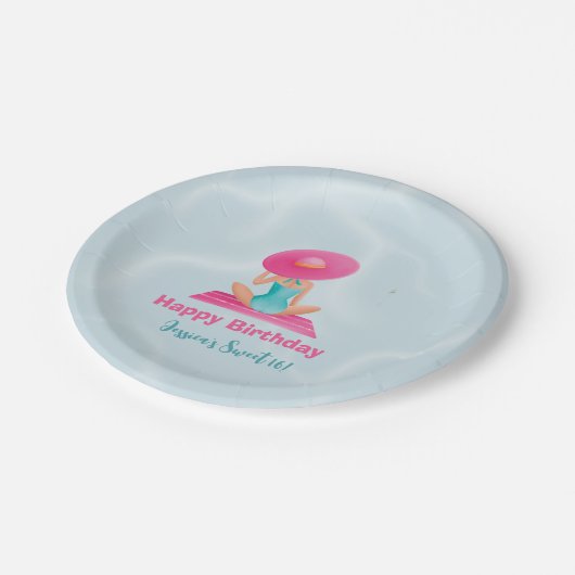 おもしろいサマープールパーティーウォーターカラースウィート16 ペーパープレート (アングル)