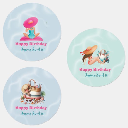 おもしろいサマープールパーティーウォーターカラースウィート16 ラベル (グループ)