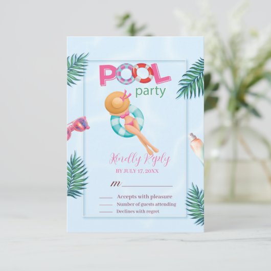 おもしろいサマープールパーティーウォーターカラースウィート16 出欠カード (スタンド正面)