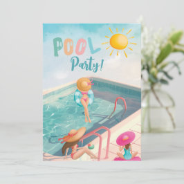 おもしろいサマープールパーティーウォーターカラースウィート16 招待状