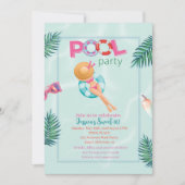 おもしろいサマープールパーティーウォーターカラースウィート16 招待状 (正面)