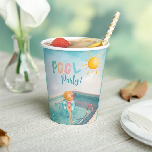 おもしろいサマープールパーティーウォーターカラースウィート16 紙コップ (インサイチュ)