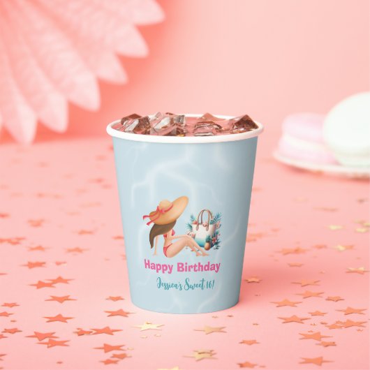 おもしろいサマープールパーティーウォーターカラースウィート16 紙コップ (インサイチュ)