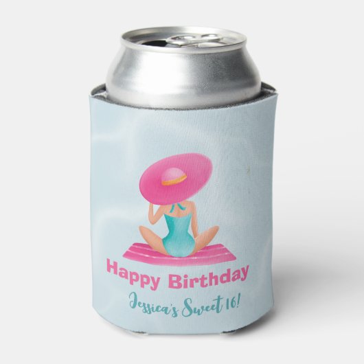 おもしろいサマープールパーティーウォーターカラースウィート16 缶クーラー (缶正面)