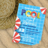 おもしろいサマー鮮やか誕生祝いプールパーティー 招待状