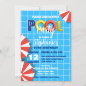 おもしろいサマー鮮やか誕生祝いプールパーティー 招待状 (正面)