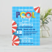 おもしろいサマー鮮やか誕生祝いプールパーティー 招待状 (スタンド正面)