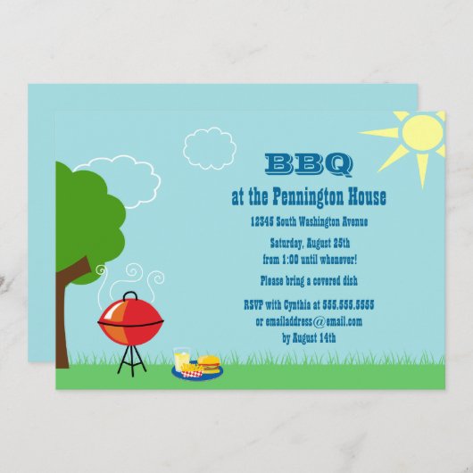 おもしろいサマーBBQ(バーベキュー)グリルパーティの招待状 招待状 (正面/裏面)