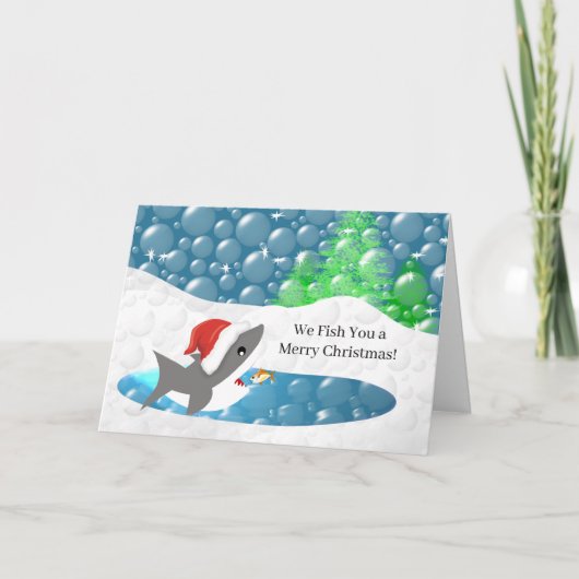 -おもしろいサメのクリスマスをメリー釣る シーズンカード (正面)